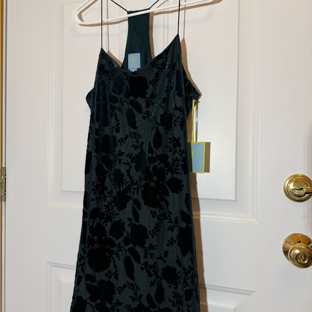 CeCe Dark Green Draped Halter Dress